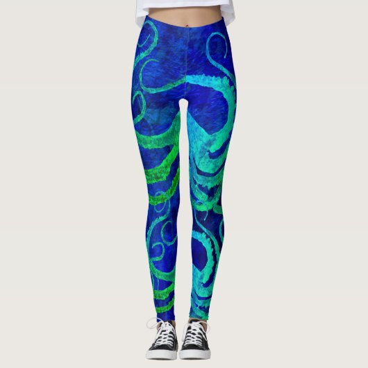 Octopus 8 Blauw Groen - Leggings (Voorkant)