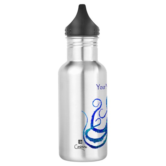 Octopus 8 Blauw Groen op Staal - Waterfles Waterfles (Links)