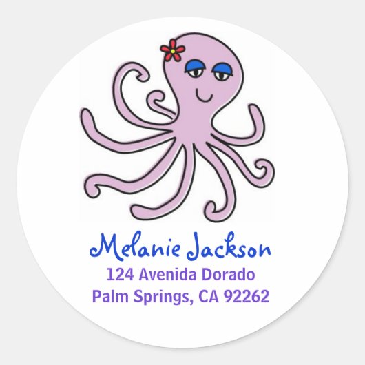 Octopus Adresetiketten Ronde Sticker (Voorkant)