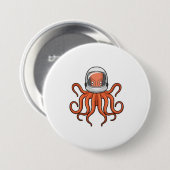 Octopus als astronaut ronde button 7,6 cm (Voorkant /achterkant)