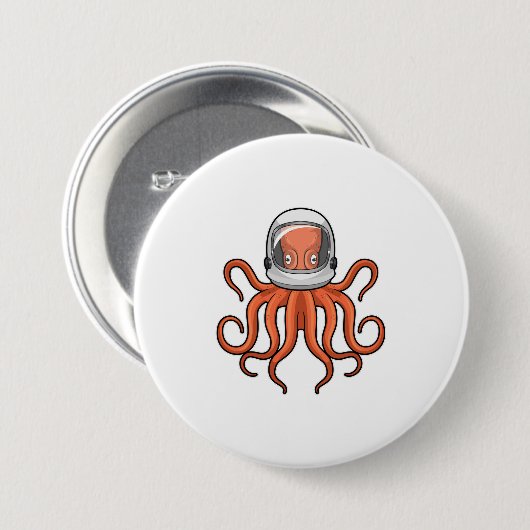 Octopus als astronaut ronde button 7,6 cm (Voorkant /achterkant)