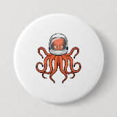 Octopus als astronaut ronde button 7,6 cm (Voorkant)