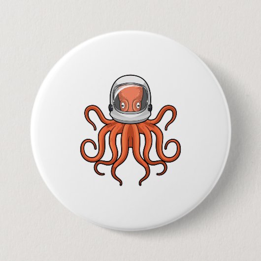 Octopus als astronaut ronde button 7,6 cm (Voorkant)
