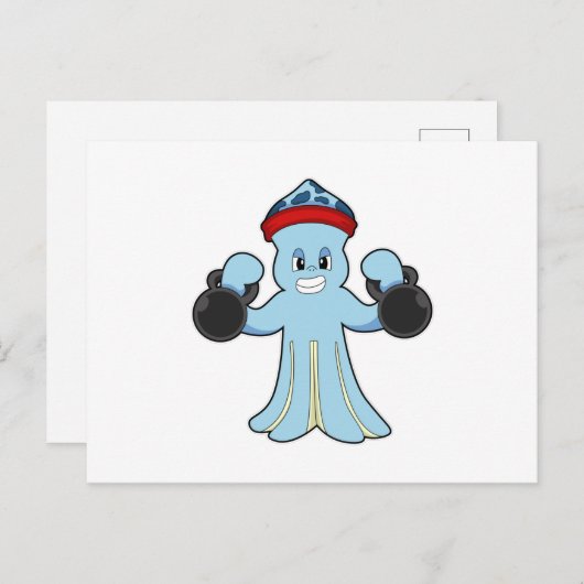 Octopus als Bodybuilder met Dumbbells Briefkaart (Voorkant / Achterkant)