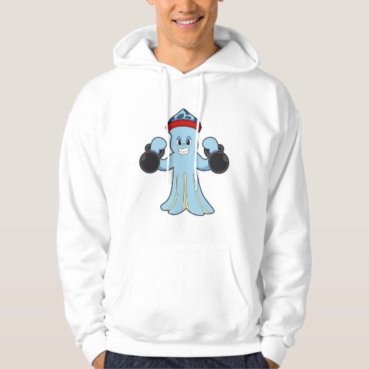 Octopus als Bodybuilder met Dumbbells Hoodie (Voorkant)