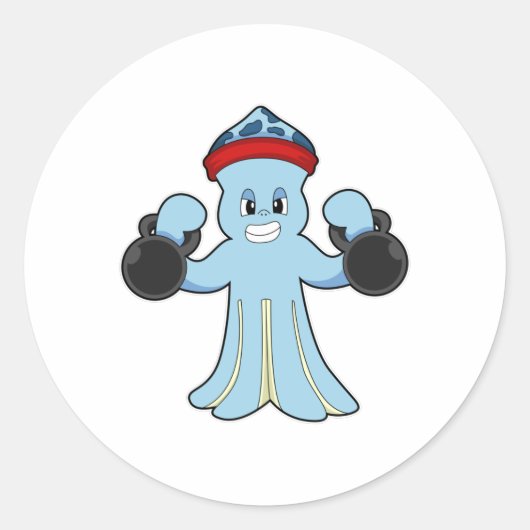 Octopus als Bodybuilder met Dumbbells Ronde Sticker (Voorkant)