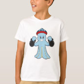 Octopus als Bodybuilder met Dumbbells T-shirt (Voorkant)