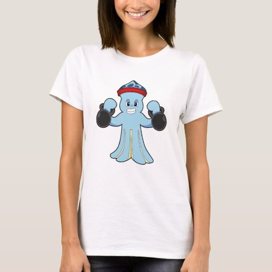 Octopus als Bodybuilder met Dumbbells T-shirt (Voorkant)