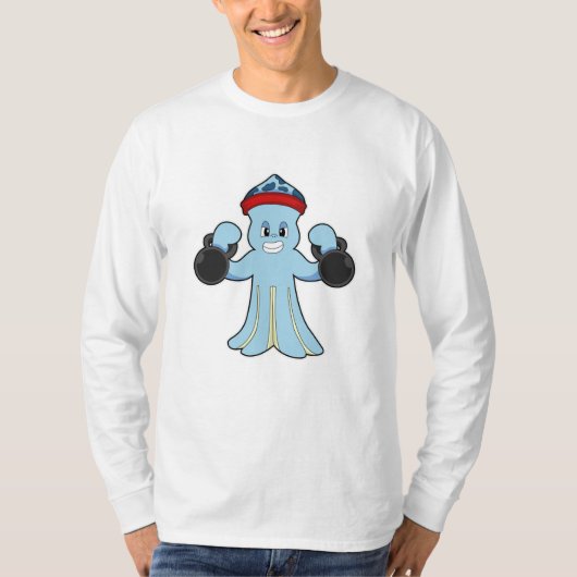 Octopus als Bodybuilder met Dumbbells T-shirt (Voorkant)