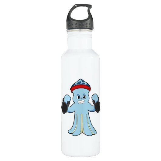 Octopus als Bodybuilder met Dumbbells Waterfles (Voorkant)