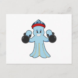 Octopus als bodybuilder met halters briefkaart