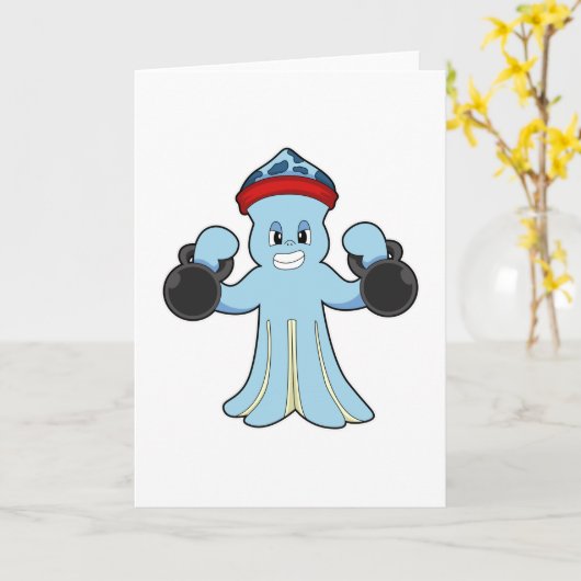 Octopus als Bodybuilder met Hantelexers Kaart (Gele Bloem)