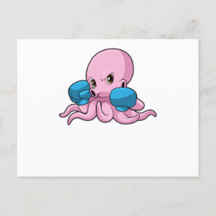 Octopus als bokser met boks handschoenen briefkaart
