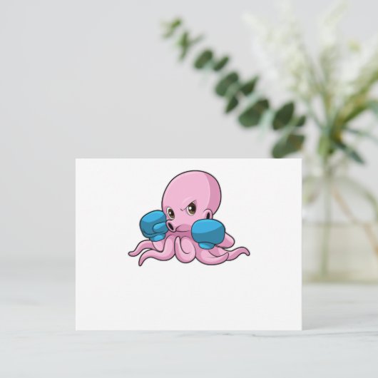Octopus als bokser met boks handschoenen briefkaart (Staand voorkant)