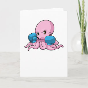 Octopus als bokser met boks handschoenen kaart