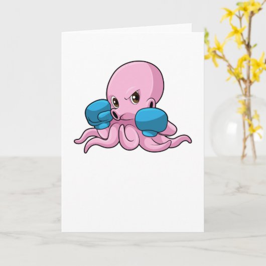 Octopus als bokser met boks handschoenen kaart (Gele Bloem)