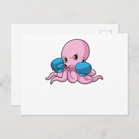 Octopus als Boxer met Boxing-handschoenen Briefkaart (Voorkant / Achterkant)