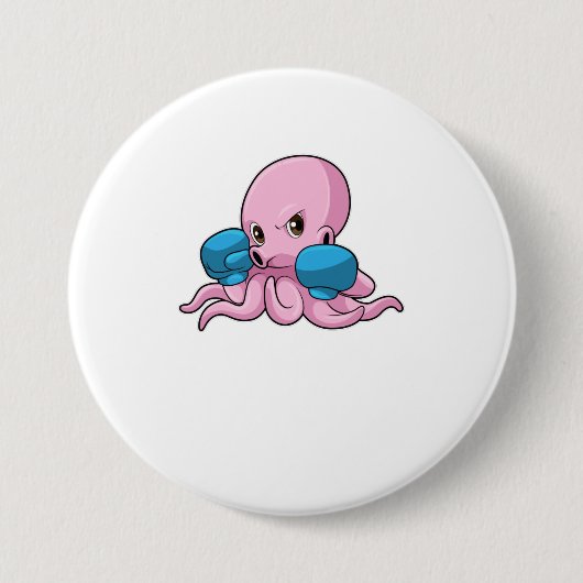 Octopus als Boxer met Boxing-handschoenen Ronde Button 7,6 Cm (Voorkant)