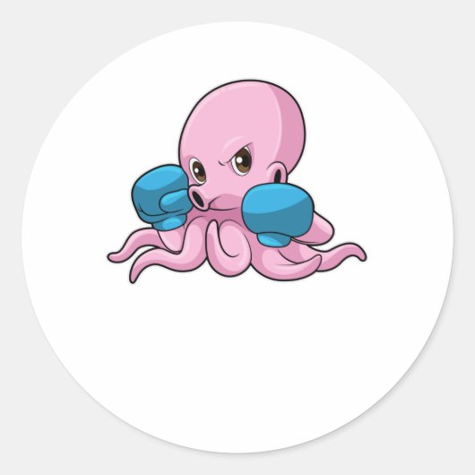 Octopus als Boxer met Boxing-handschoenen Ronde Sticker (Voorkant)