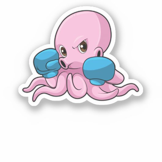 Octopus als Boxer met Boxing-handschoenen Sticker (Voorkant)
