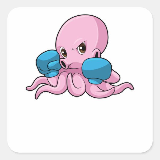 Octopus als Boxer met Boxing-handschoenen Vierkante Sticker (Voorkant)