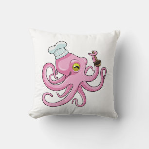 Octopus als Cook met Wooden lepel Kussen