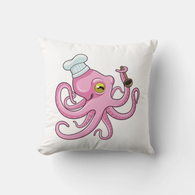 Octopus als Cook met Wooden lepel Kussen (Voorkant)