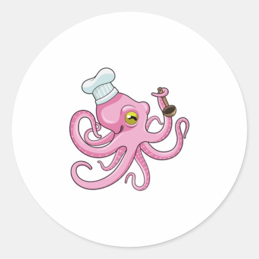 Octopus als Cook met Wooden lepel Ronde Sticker (Voorkant)