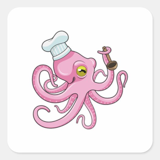 Octopus als Cook met Wooden lepel Vierkante Sticker (Voorkant)