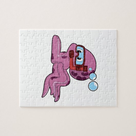 Octopus als duiker met Snorkel Legpuzzel (Horizontaal)