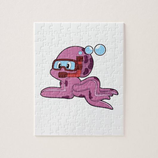 Octopus als duiker met Snorkel Legpuzzel (Verticaal)