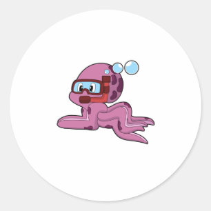 Octopus als duiker met Snorkel Ronde Sticker