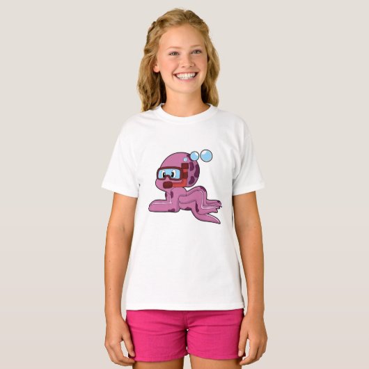 Octopus als duiker met Snorkel T-shirt (Voorkant volledig)