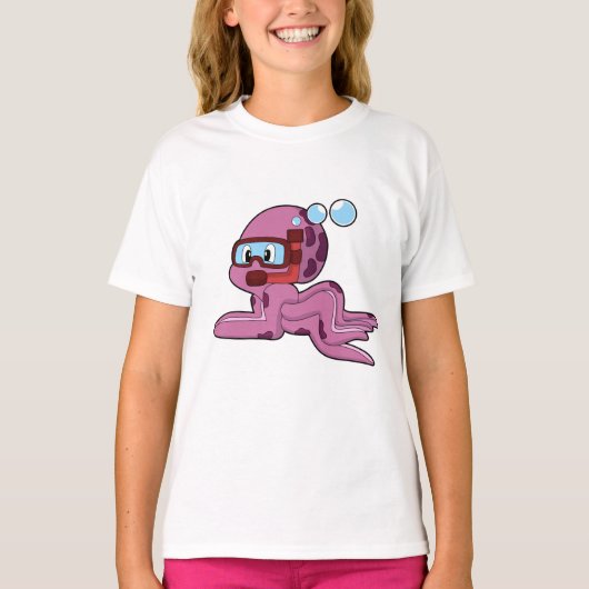 Octopus als duiker met Snorkel T-shirt (Voorkant)
