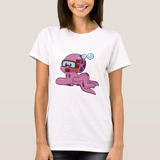 Octopus als duiker met Snorkel T-shirt (Voorkant)