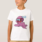 Octopus als duiker met Snorkel T-shirt (Voorkant)