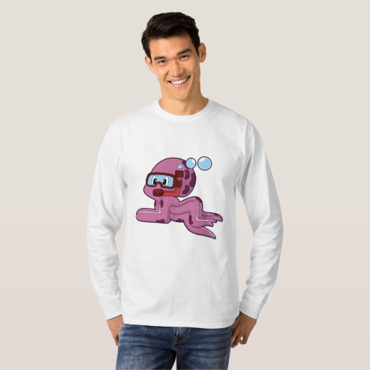 Octopus als duiker met Snorkel T-shirt (Voorkant volledig)