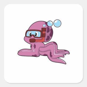 Octopus als duiker met Snorkel Vierkante Sticker