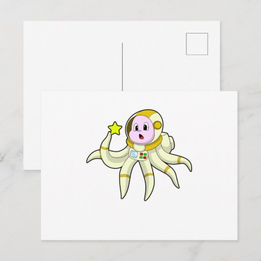 Octopus als Duiker met Ster Briefkaart (Voorkant / Achterkant)