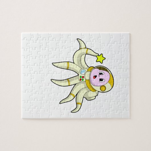 Octopus als duiker met ster legpuzzel (Horizontaal)