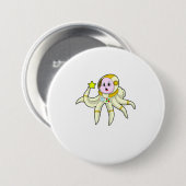 Octopus als duiker met ster ronde button 7,6 cm (Voorkant /achterkant)