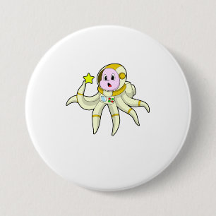 Octopus als duiker met ster ronde button 7,6 cm