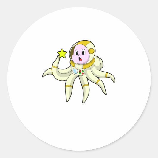 Octopus als duiker met ster ronde sticker (Voorkant)