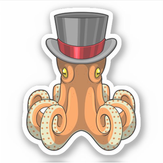 Octopus als Gentleman met bovenste hoed Sticker (Voorkant)