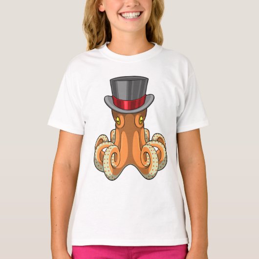 Octopus als Gentleman met bovenste hoed T-shirt (Voorkant)