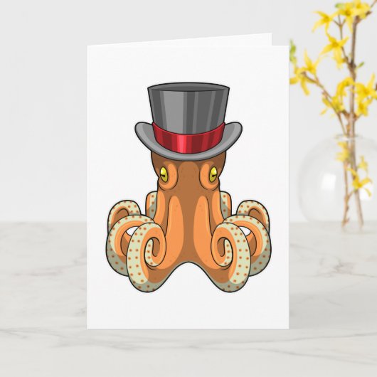 Octopus als heer met hoed kaart (Gele Bloem)