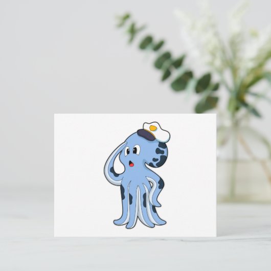 Octopus als kapitein met Pet Briefkaart (Staand voorkant)