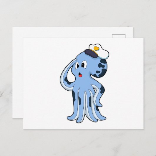 Octopus als kapitein met Pet Briefkaart (Voorkant / Achterkant)