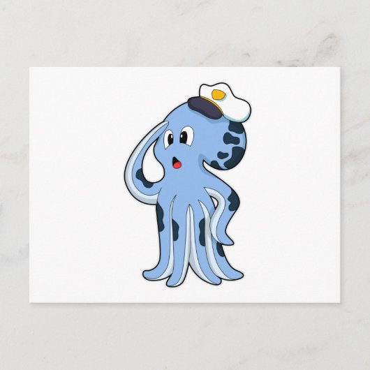 Octopus als kapitein met Pet Briefkaart (Voorkant)