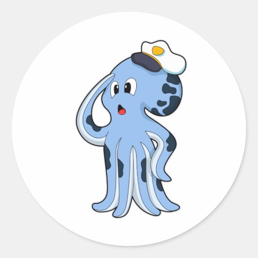 Octopus als kapitein met Pet Ronde Sticker (Voorkant)